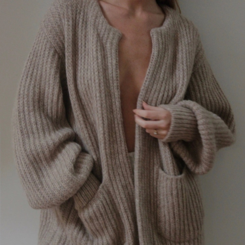 Cozy Ribbed Open-Front Cardigan - Taupe